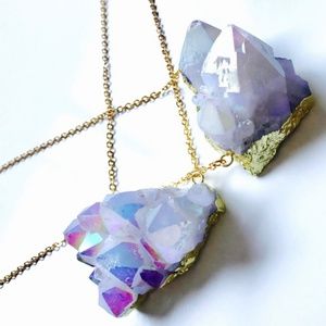 Iridescent Angel Aura Crystal Gold Necklace